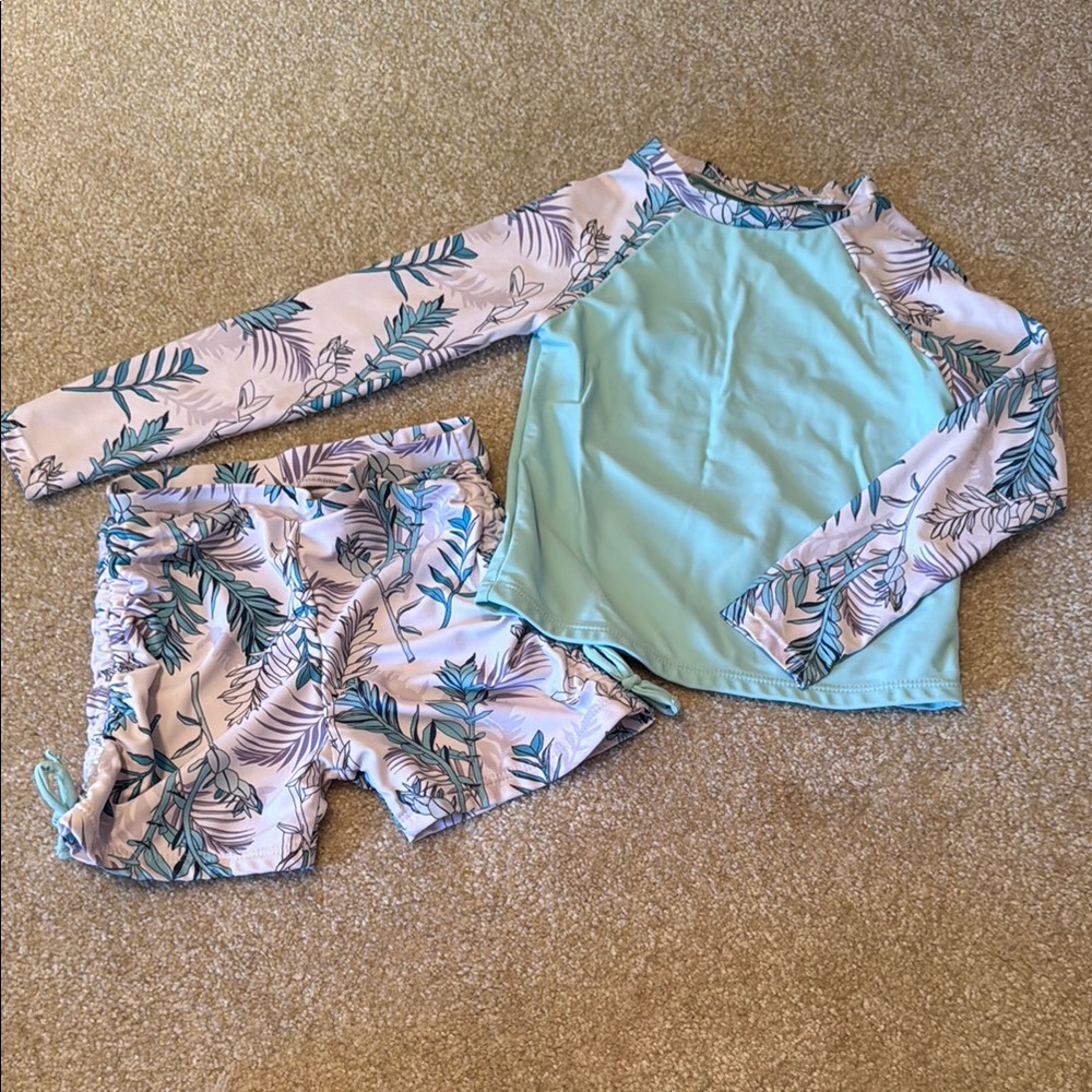 SHEIN Blue and White Rashguard Swim Set